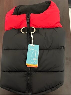 Padded Dog Vest Jacket - Black with Red Collar